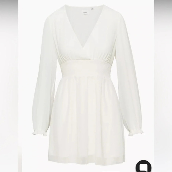 Aritzia Wilfred Wistful Dress Size S Light Birch Chiffon Mini Dress with v-neck - Picture 7 of 15